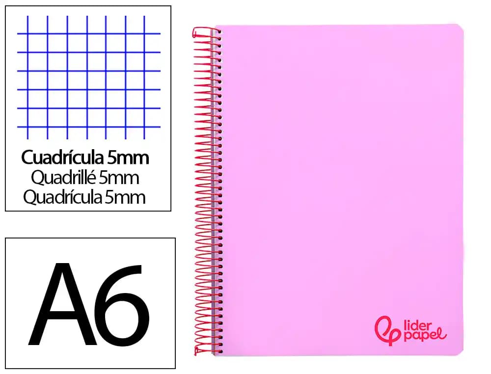 Liderpapel Cuaderno espiral liderpapel a6 micro wonder tapa plastico 120h 90 gr cuadro 5mm 4 bandas
