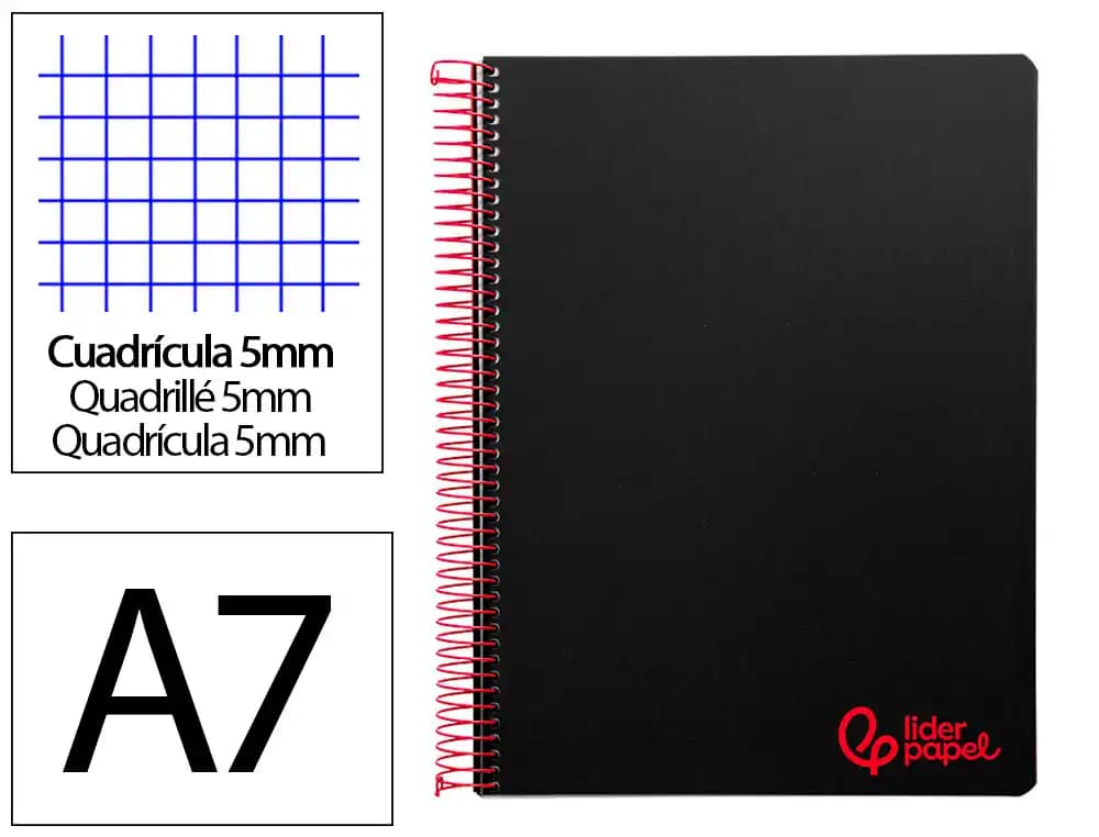 Liderpapel Cuaderno espiral liderpapel a7 micro wonder tapa plastico 100h 90gr cuadro 5mm 4 bandas