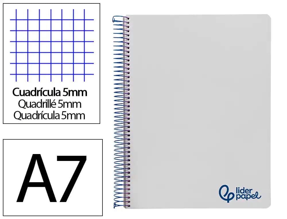 Cuaderno espiral liderpapel a7 micro wonder tapa plastico 100h 90gr cuadro 5mm 4 bandas