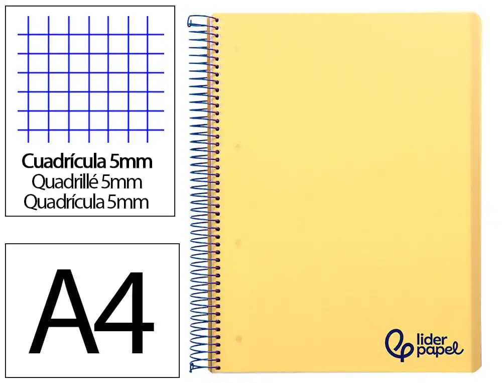 Cuaderno espiral liderpapel a4 micro wonder tapa plastico 120h 90gr cuadro 5mm 5 banda 4 taladros