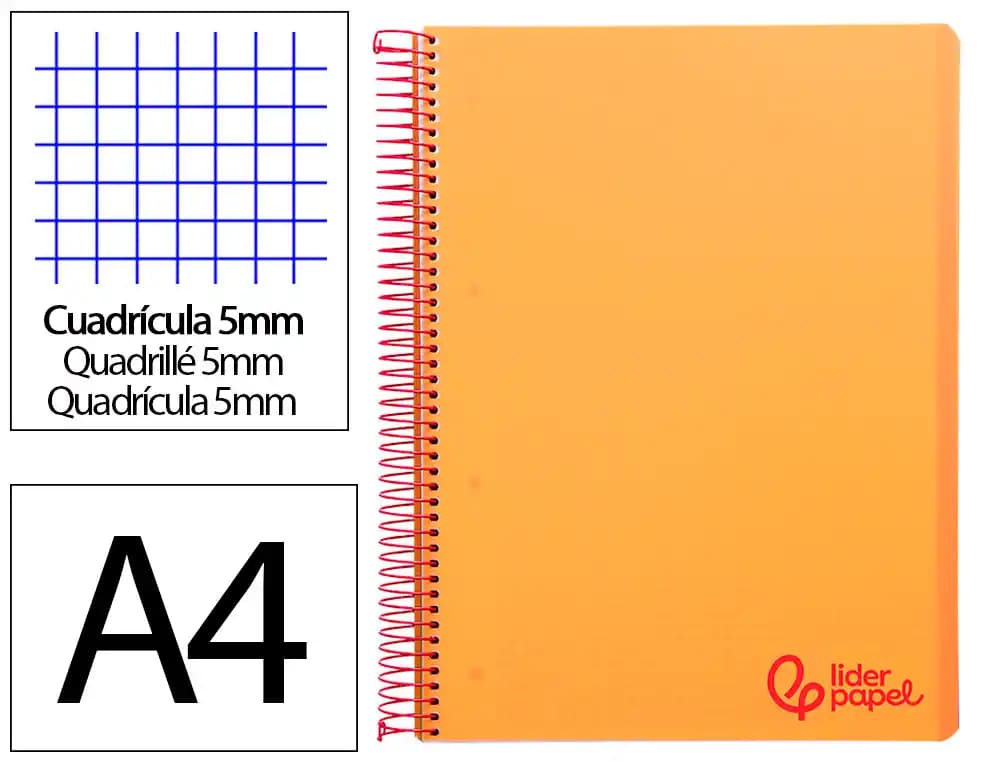 Liderpapel Cuaderno espiral liderpapel a4 micro wonder tapa plastico 120h 90gr cuadro 5mm 5 banda 4 taladros