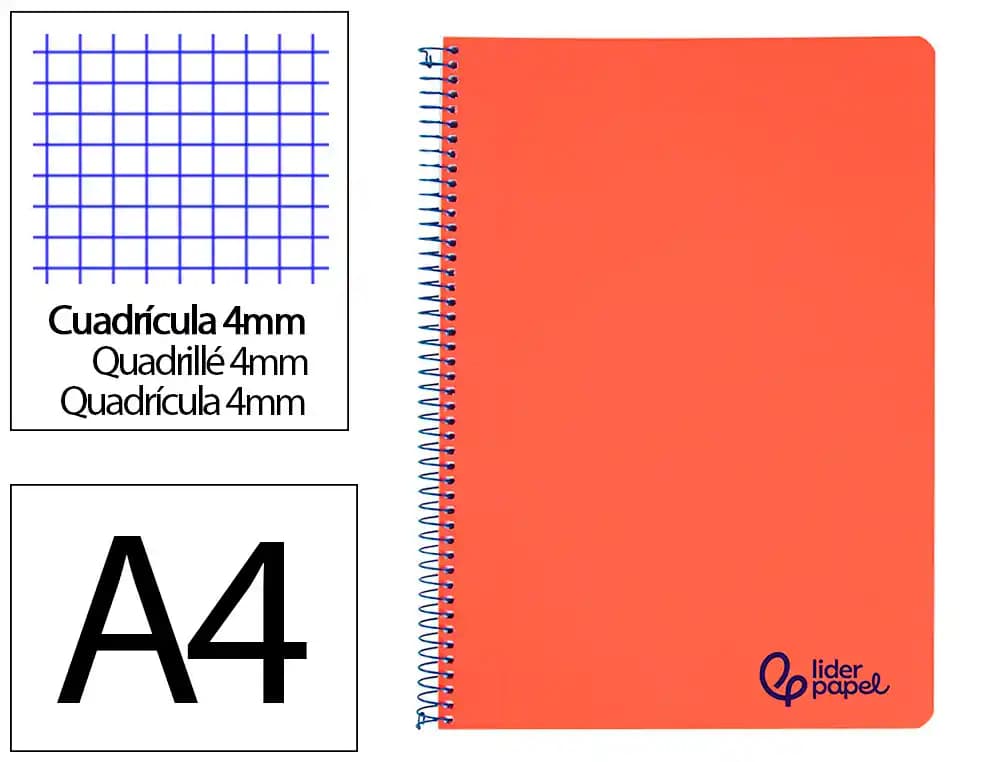 Liderpapel Cuaderno espiral liderpapel a4 wonder tapa plastico 80h 90gr cuadro 4mm con margen