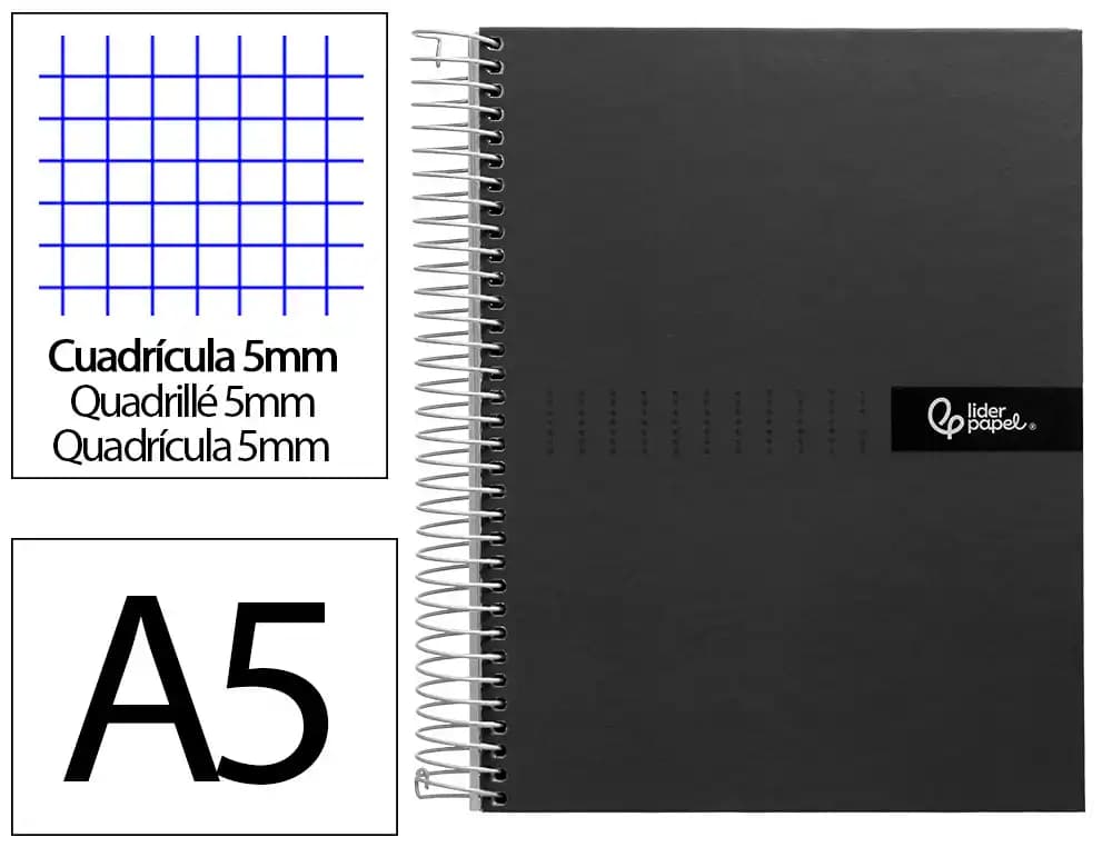 Liderpapel Cuaderno espiral liderpapel a5 micro crafty tapa forrada 120h 90gr cuadro 5mm 5 bandas 6 taladros