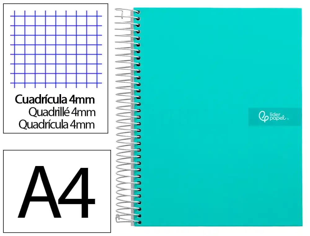 Cuaderno espiral liderpapel a4 crafty tapa forrada 80h 90gr cuadro 4mm con margen colores