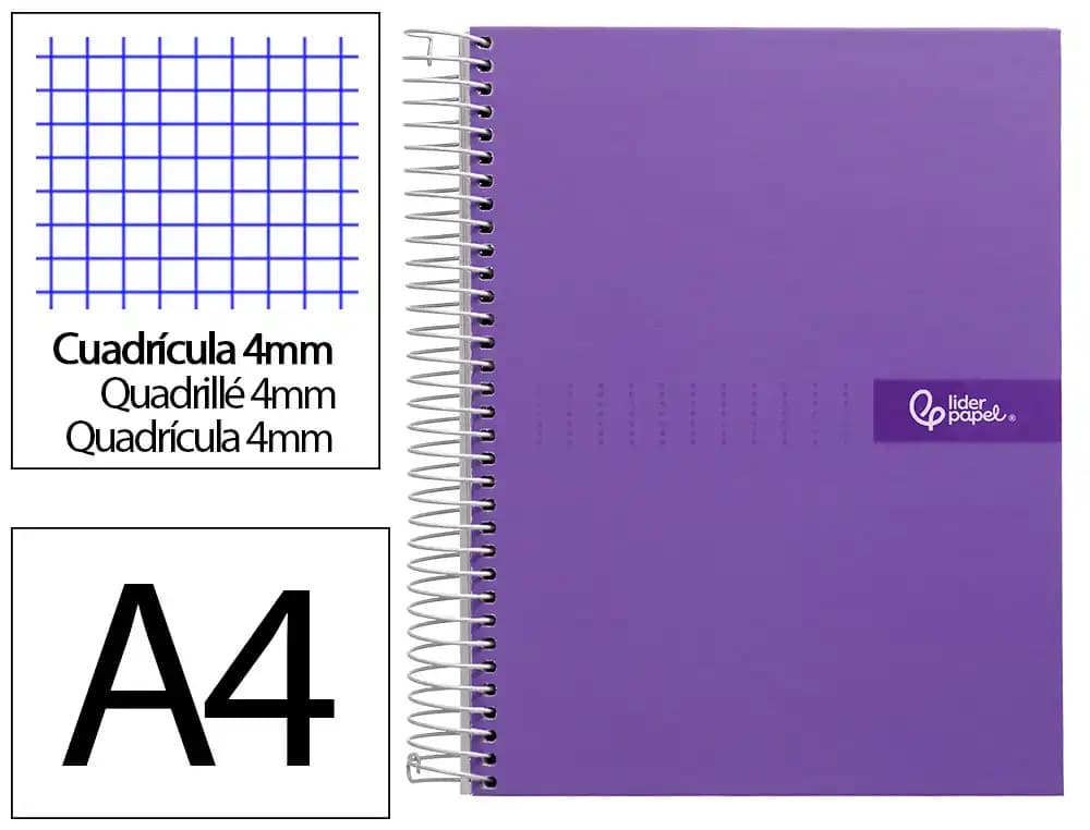 Cuaderno espiral liderpapel a4 crafty tapa forrada 80h 90gr cuadro 4mm con margen colores