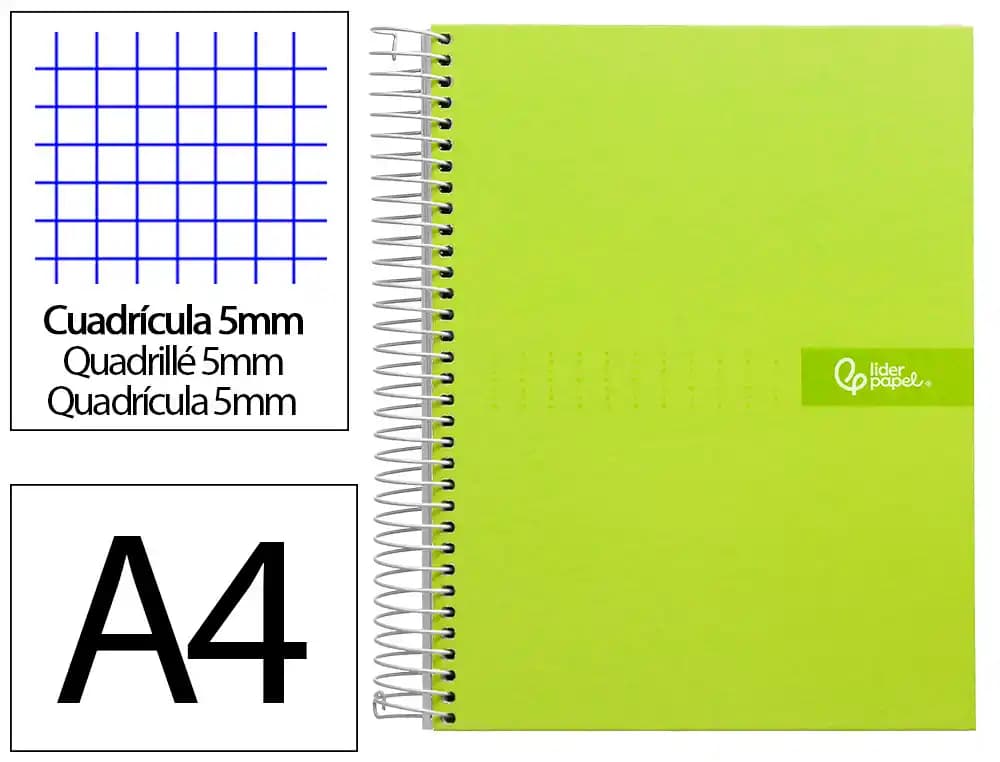 Cuaderno de espiral Liderpapel Crafty micro A4 de tapa forrada, cuadro de 5 mm, 5 bandas, papel de 90 g – Verde