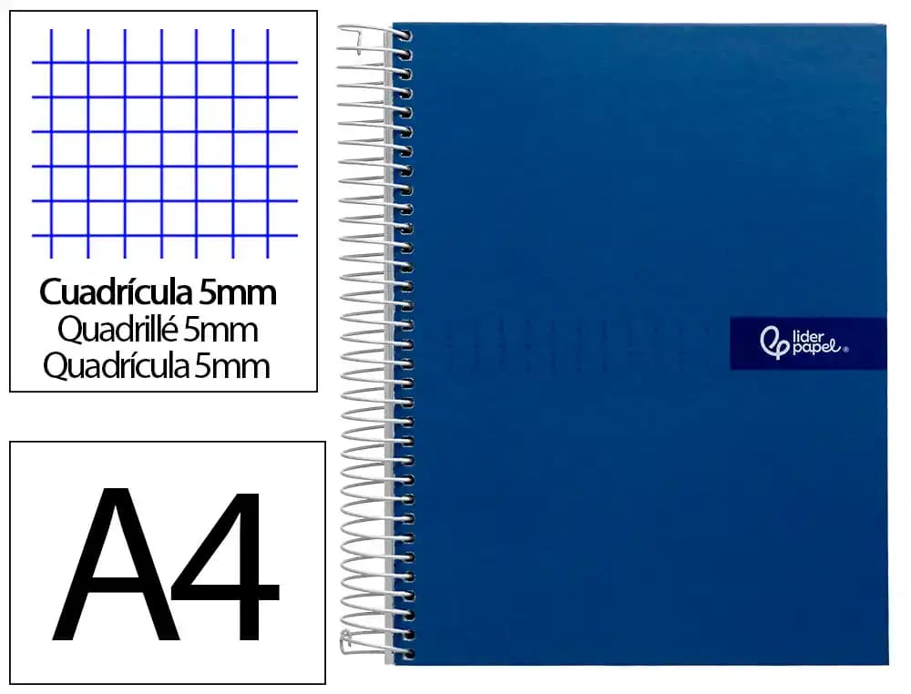 Liderpapel Cuaderno espiral liderpapel a4 micro crafty tapa forrada 120h 90gr cuadro 5mm 5 bandas 4 colores
