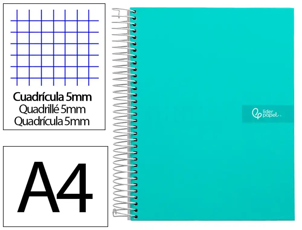 Liderpapel Cuaderno espiral liderpapel a4 micro crafty tapa forrada 120h 90gr cuadro 5mm 5 bandas 4 taladros
