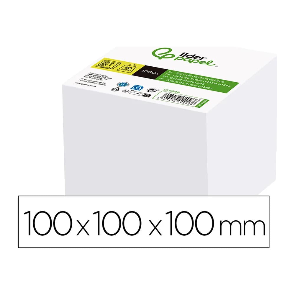 Liderpapel Taco papel liderpapel encolado blanco 1000 hojas 100x100x100 mm 80 gr