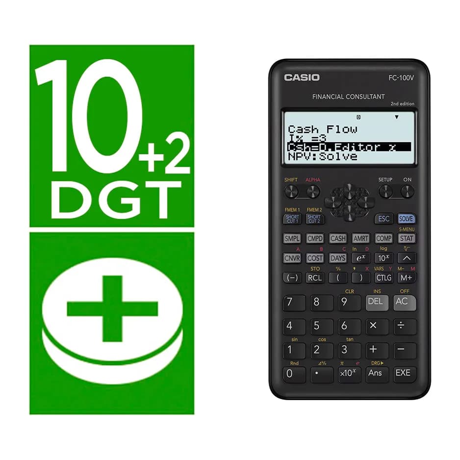 Casio Calculadora casio fc-100v financiera 4 lineas 10+2 digitos almacenamiento flash calculo de ganancias con tapa