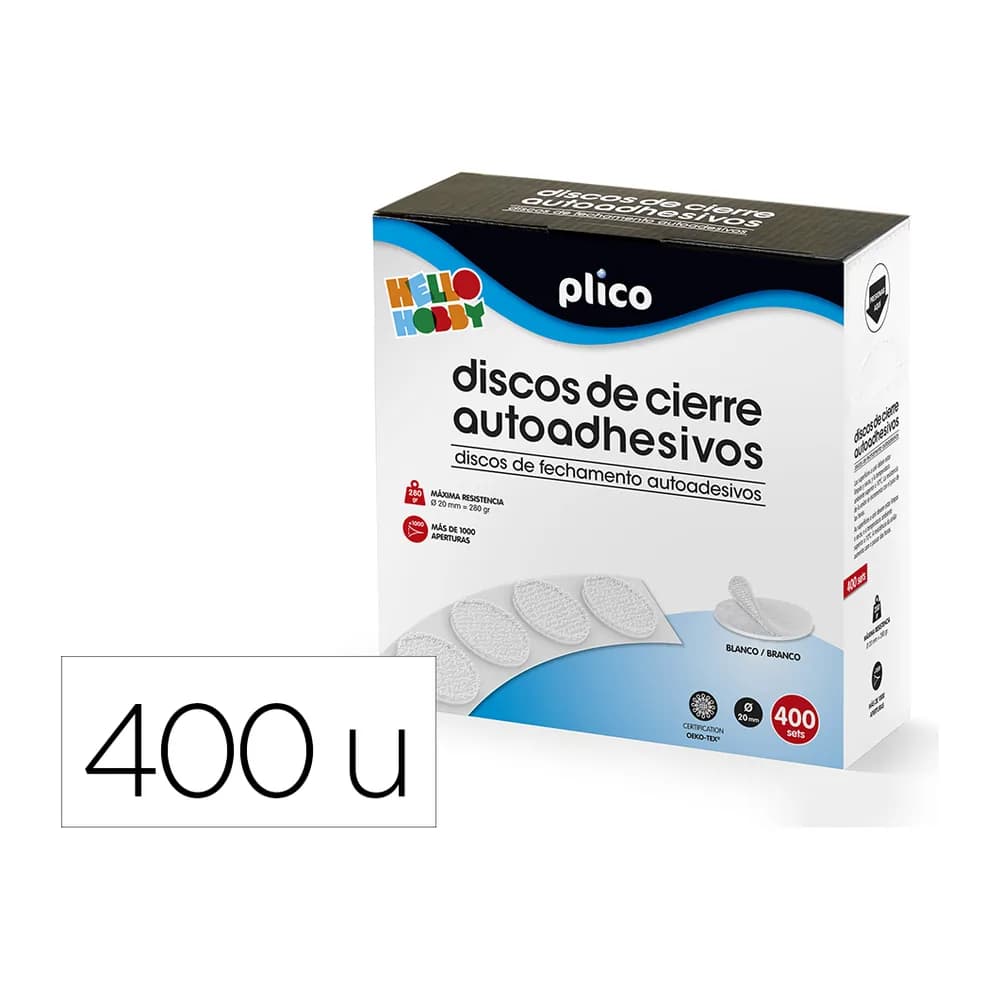 Plico Disco de cierre plico velcro autoadhesivo 20 mm diametro color blanco caja de 400 unidades