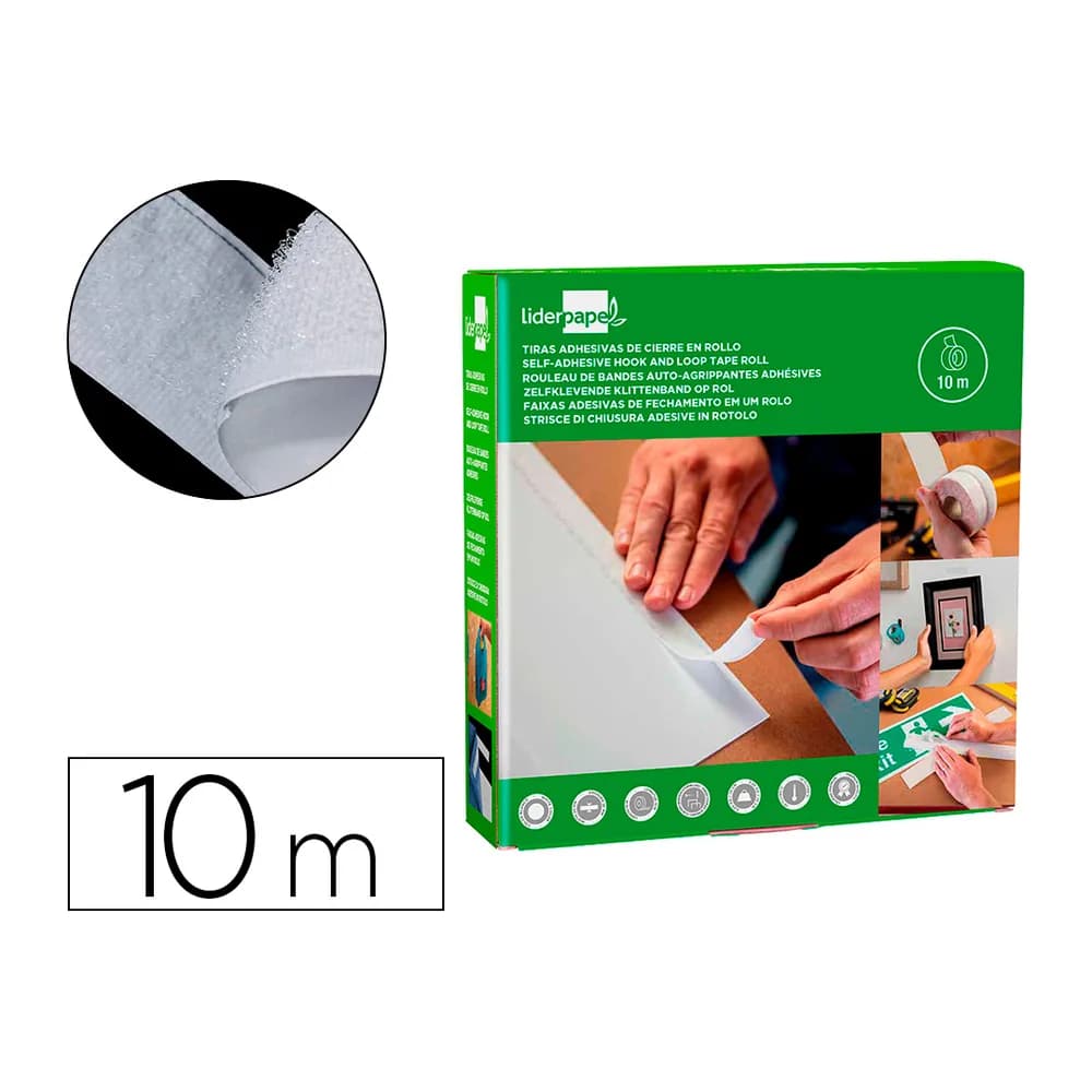 Liderpapel Cinta de cierre adhesiva liderpapel velcro blanco 20mm x 10m