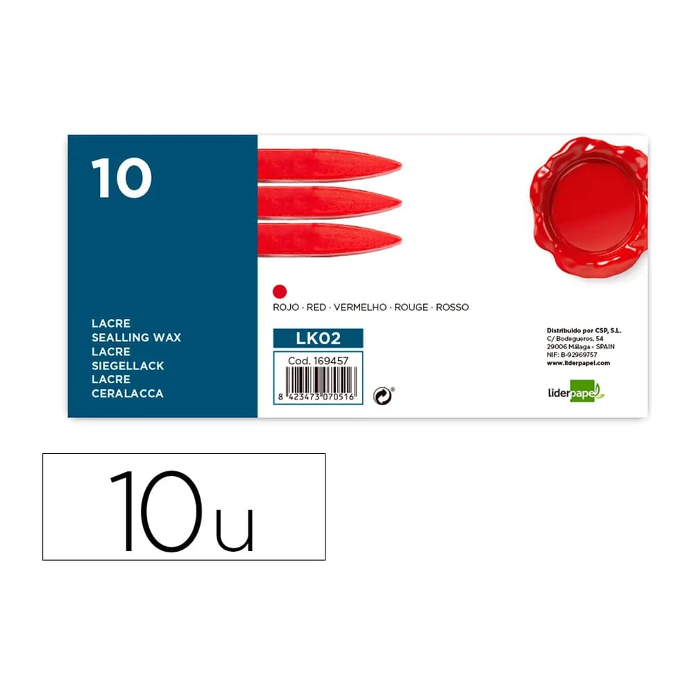 Liderpapel Lacre liderpapel rojo caja de 10 barras
