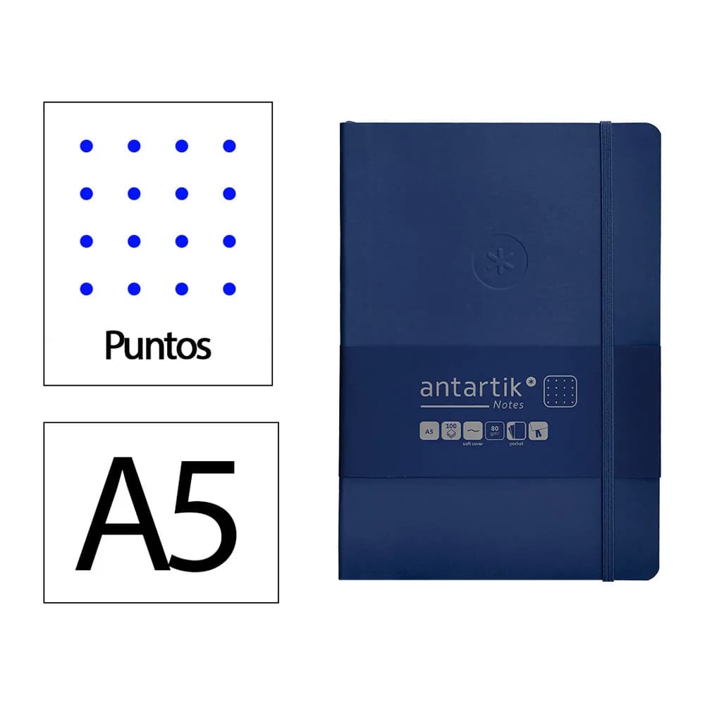 Antartik Cuaderno con gomilla antartik notes tapa blanda a5 hojas puntos azul marino 80 hojas 80 gr fsc