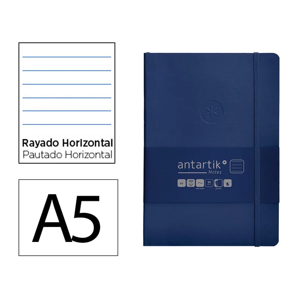 Antartik Cuaderno con gomilla antartik notes tapa blanda a5 hojas rayas azul marino 80 hojas 80 gr fsc
