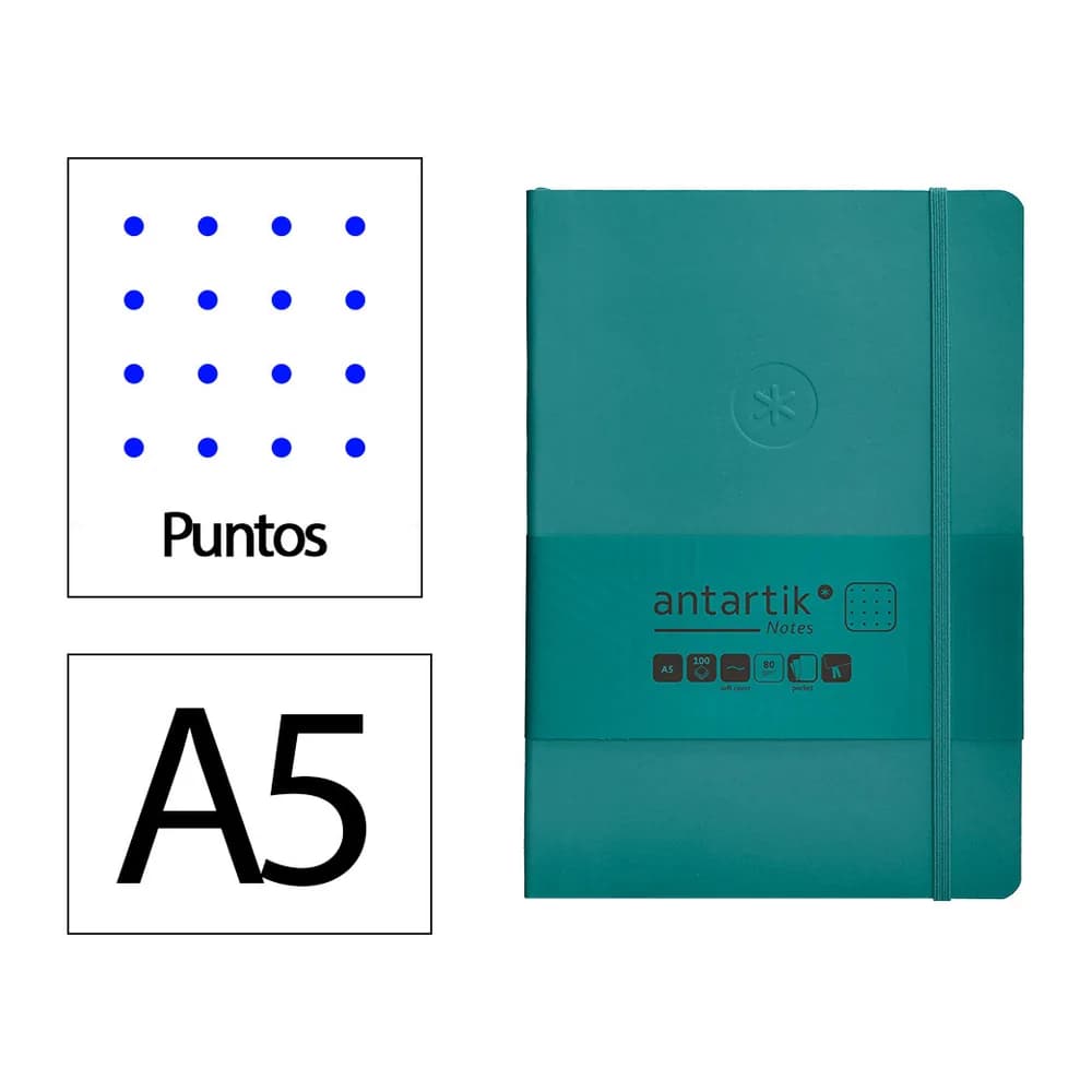 Antartik Cuaderno con gomilla antartik notes tapa blanda a5 hojas puntos verde aguamarina 80 hojas 80 gr fsc
