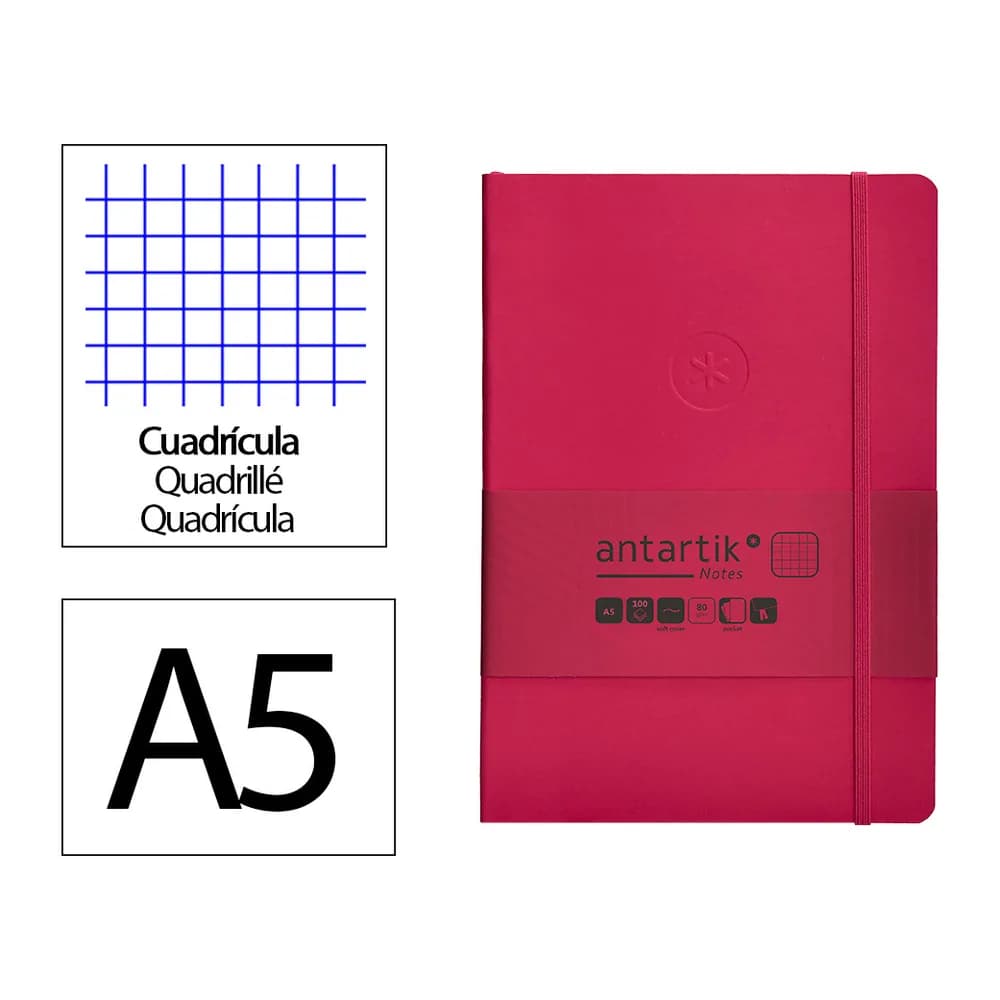 Antartik Cuaderno con gomilla antartik notes tapa blanda a5 hojas cuadricula burdeos 80 hojas 80 gr fsc