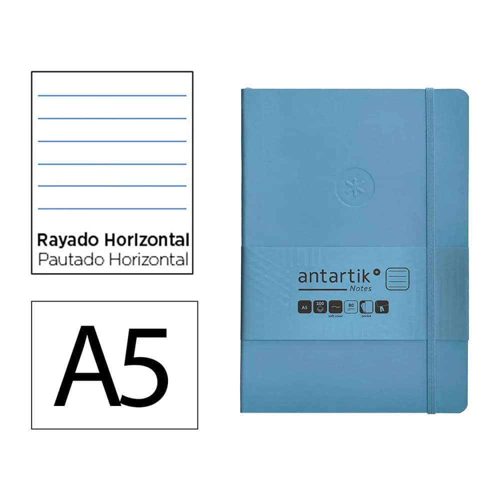 Antartik Cuaderno con gomilla antartik notes tapa blanda a5 hojas rayas 80 hojas 80 gr fsc