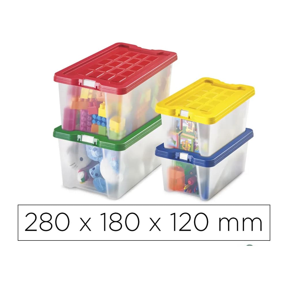 Faibo Caja multiusos faibo transparente con asas y tapa colores capacidad 4 l 280x180x120 mm