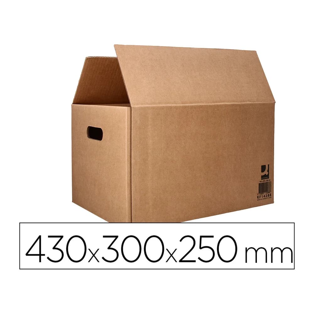 Q-connect Caja para embalar q-connect americana ultra resistente con asas carton canal doble 7 mm color kraft 430x300x250 mm