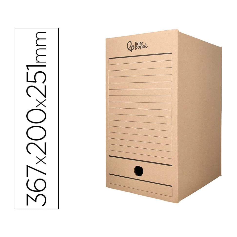 Caja archivo definitivo liderpapel folio doble ancho carton reciclado 400g/m2 lomo 200 mm kraft 367x200x251 mm