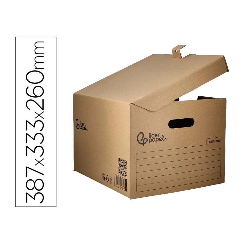 Liderpapel Cajon contenedor liderpapel carton manual para 3 cajas archivo definitivo folio / 3 archivadores a-z 387x333x260mm
