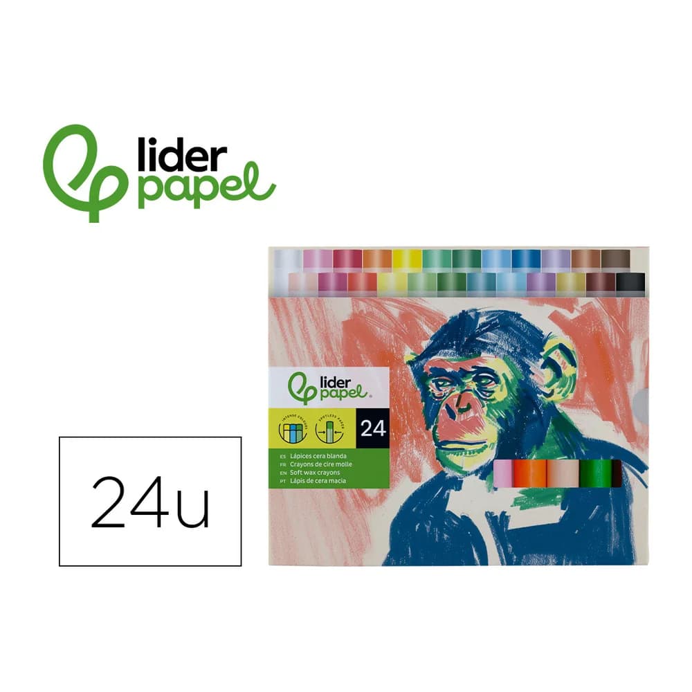 Liderpapel Lapices cera blanda liderpapel redonda caja de 24 unidades colores surtidos