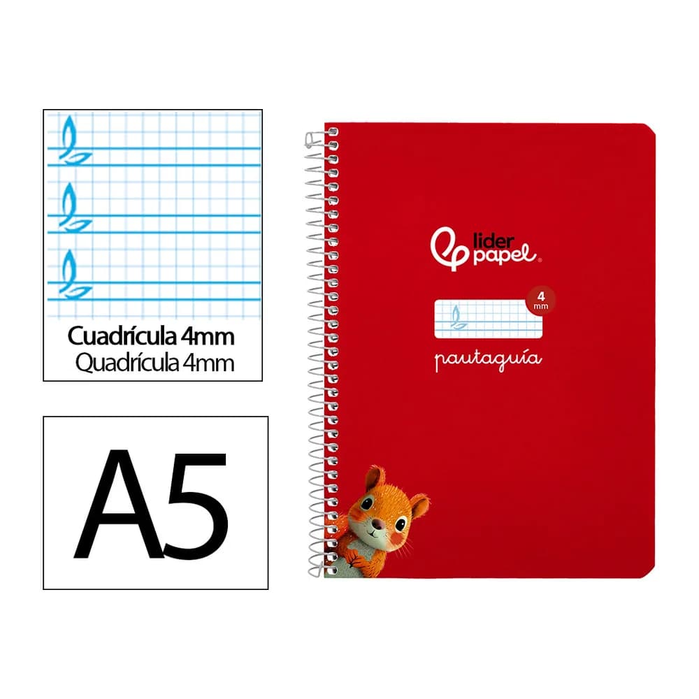 Liderpapel Cuaderno espiral liderpapel a5 pautaguia tapa blanda 40h 75gr cuadro pautado 4mm