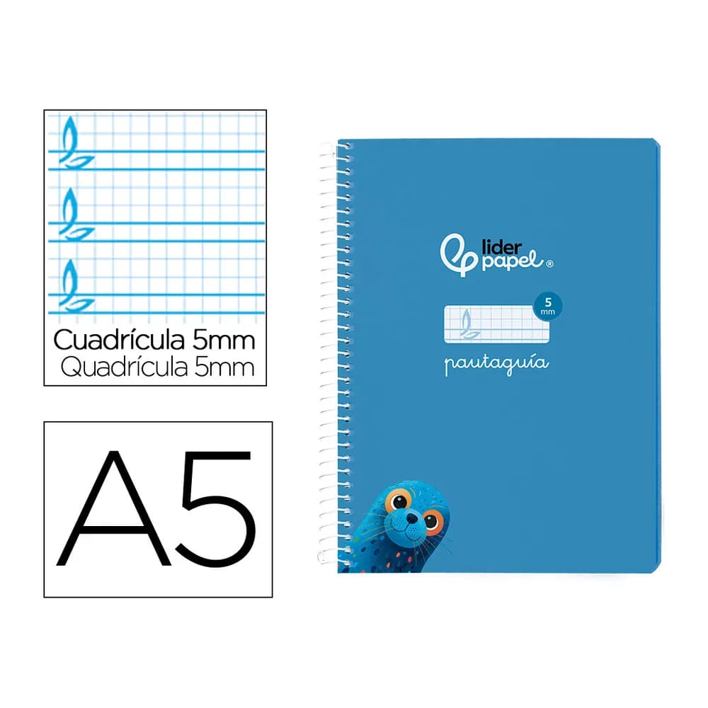 Liderpapel Cuaderno espiral liderpapel a5 pautaguia tapa blanda 40h 75gr cuadro pautado 5mm