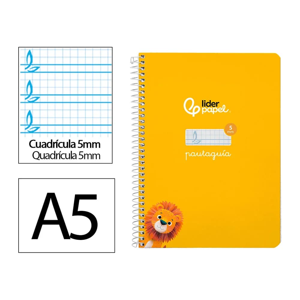 Liderpapel Cuaderno espiral liderpapel a5 pautaguia tapa dura 80h 90 gr cuadro pautado 5mm