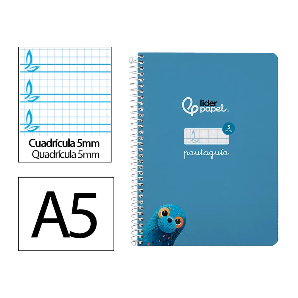 Liderpapel Cuaderno espiral liderpapel a5 pautaguia tapa dura 80h 90 gr cuadro pautado 5mm color azul