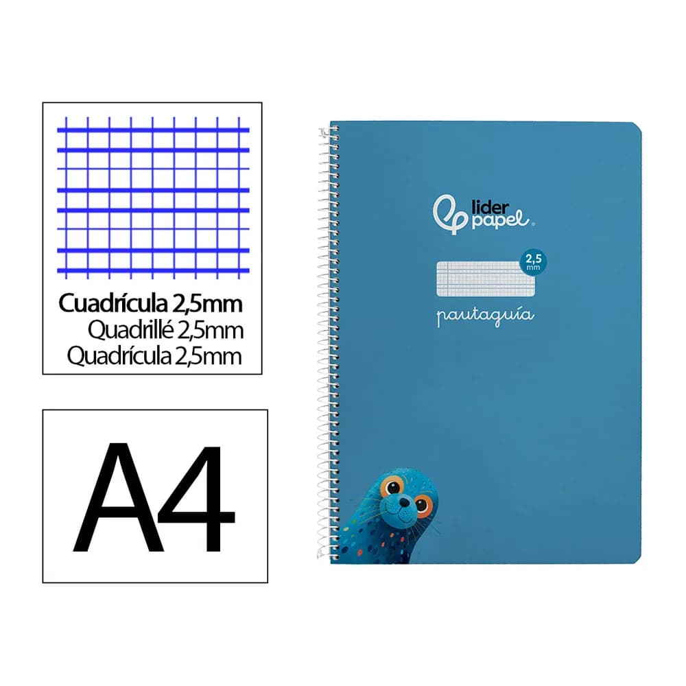 Liderpapel Cuaderno espiral liderpapel a4 a4 pautaguia tapa dura 80h 90 gr cuadro pautado 2,5mm color azul