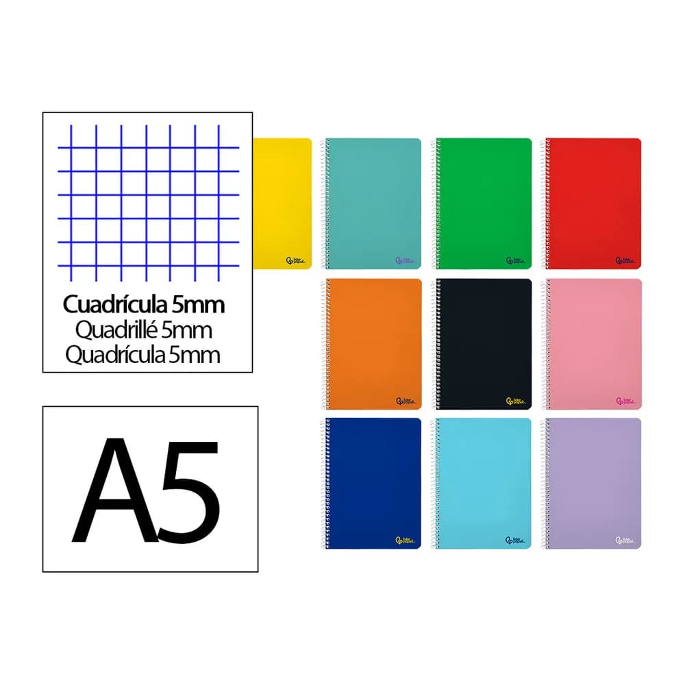 Liderpapel Cuaderno espiral liderpapel din a5 smart tapa blanda 80h 75gr cuadro 5mm con margen colores surtidos