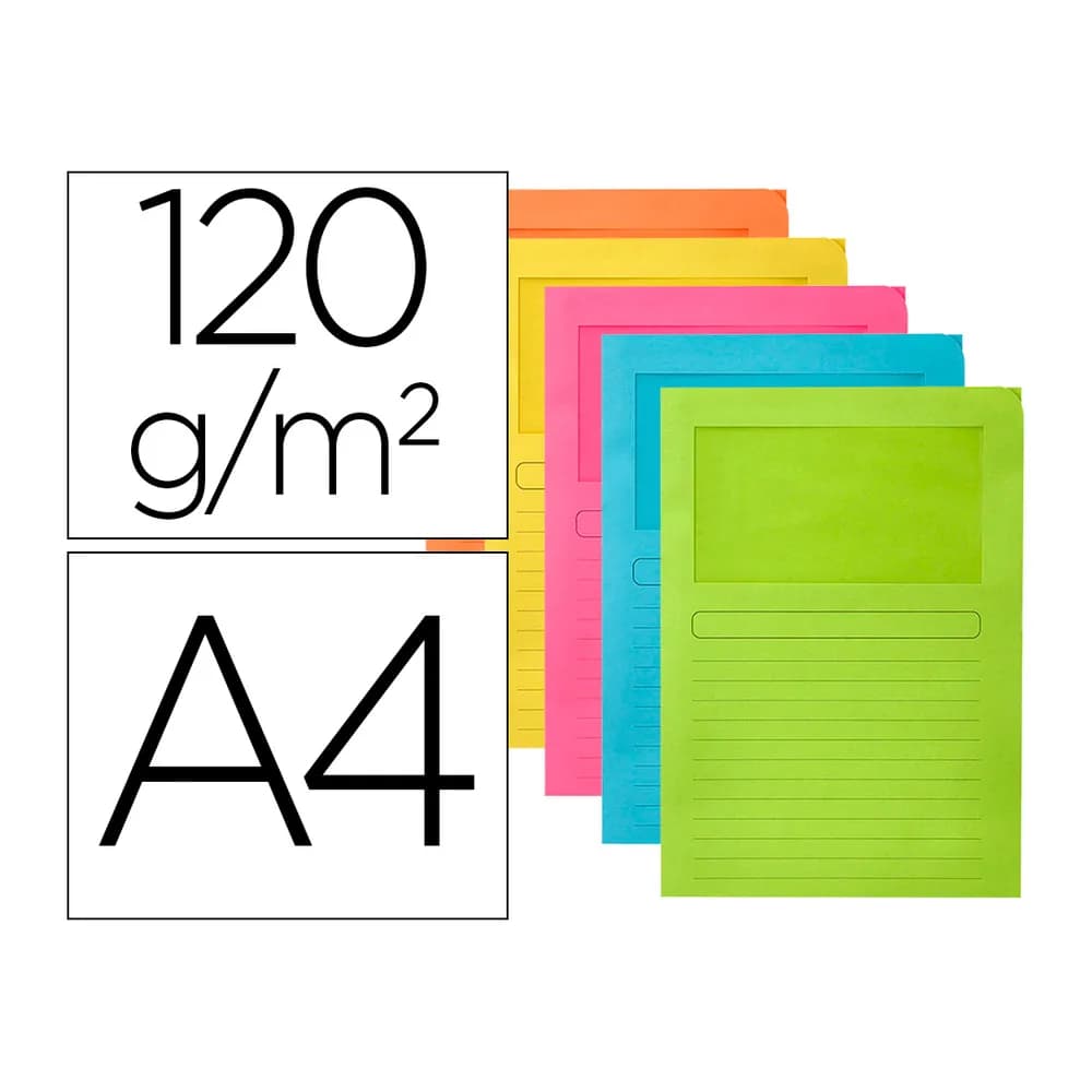 Q-connect Subcarpeta cartulina q-connect din a4 colores surtidos con ventana transparente 120g/m2 paquete de 25 unidades