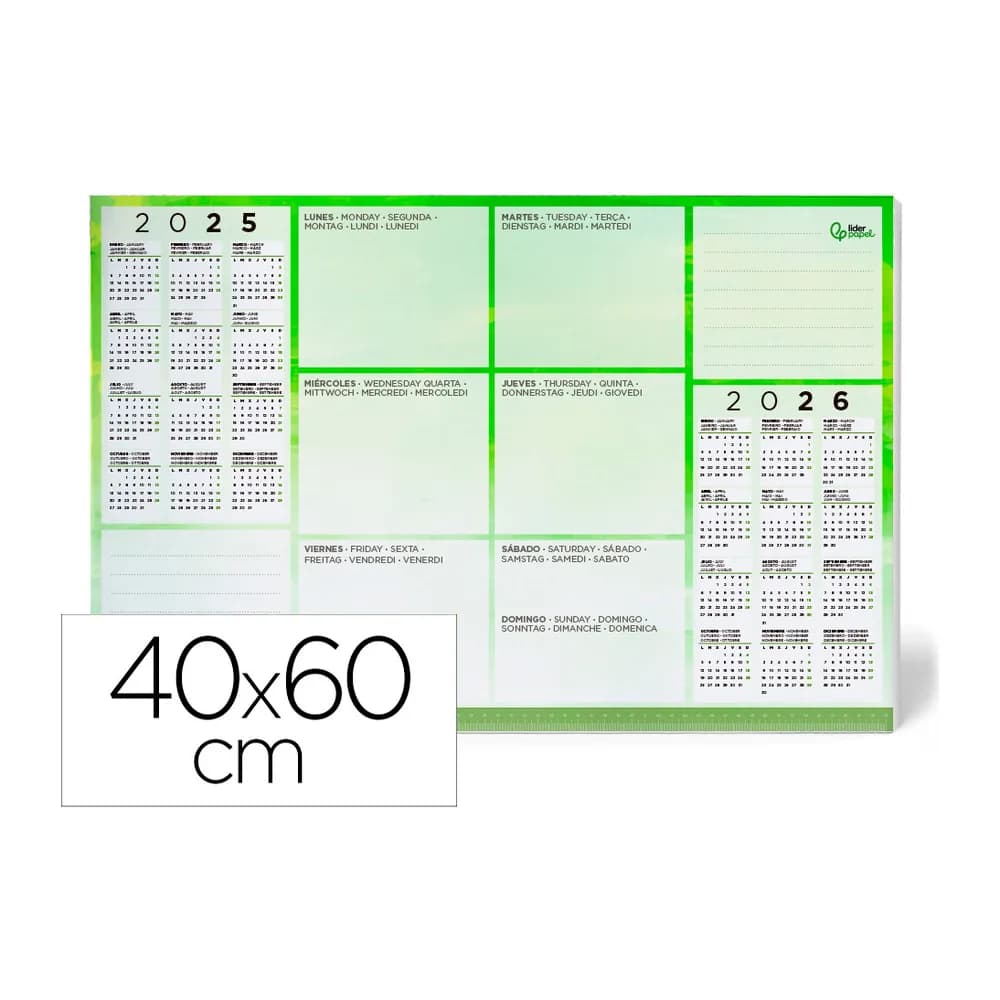 Liderpapel Planning sobremesa semanal liderpapel 40x60 cm 90 gr 50 hojas 2026-2027