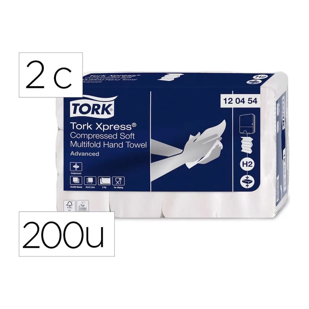 Tork Toalla de papel engarzada 2 capas 21x32 cm paquete de 200 unidades para dispensador h2