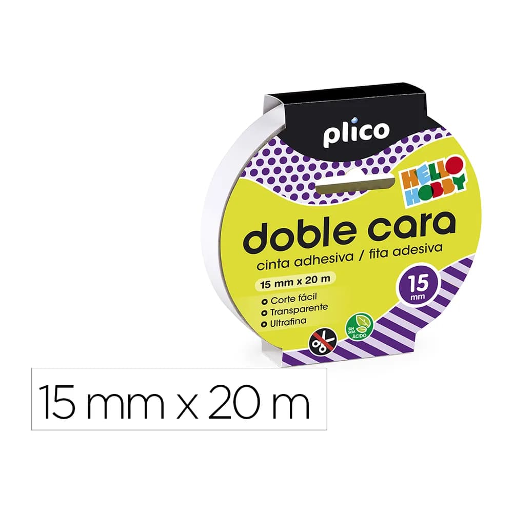 Plico Cinta adhesiva plico doble cara 20 mt x 15 mm