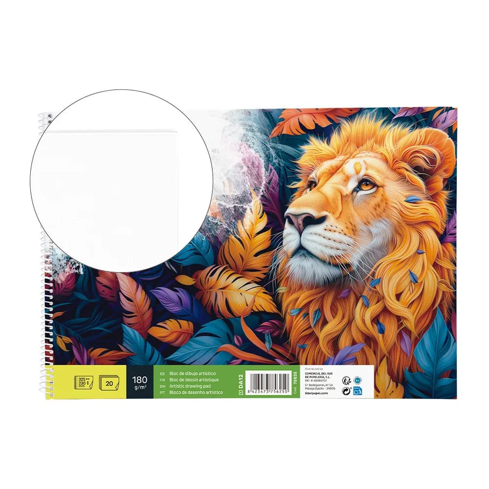 Liderpapel Bloc dibujo liderpapel artistico espiral 230x325mm 20 hojas 180g/m2 sin recuadro perforado