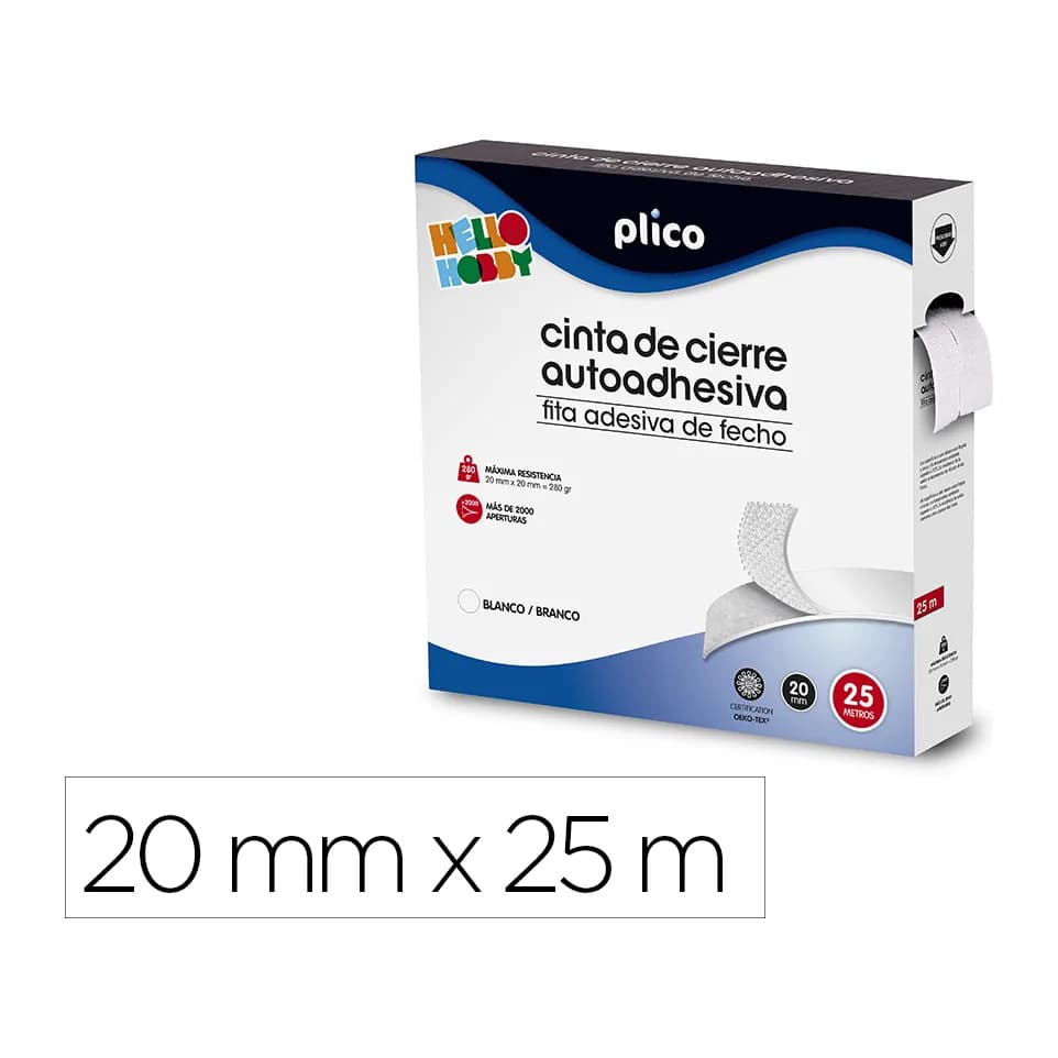 Plico Cinta de cierre adhesiva plico velcro blanco 20mm x 25m