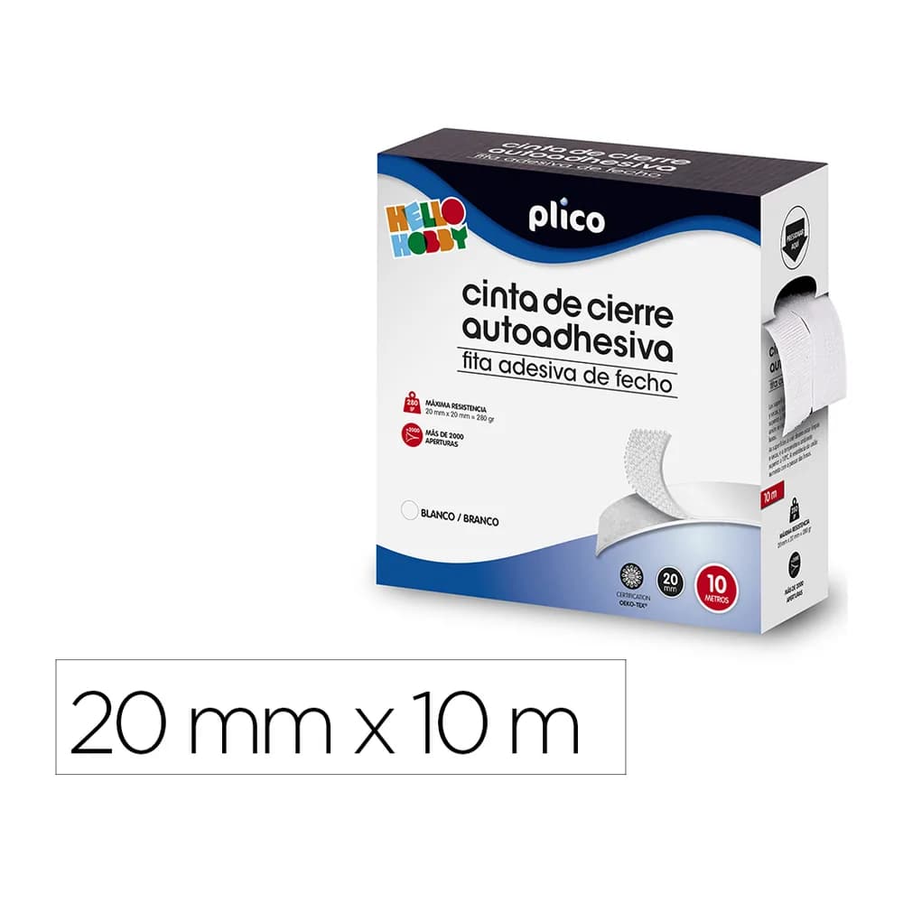Plico Cinta de cierre adhesiva plico velcro blanco 20mm x 10m
