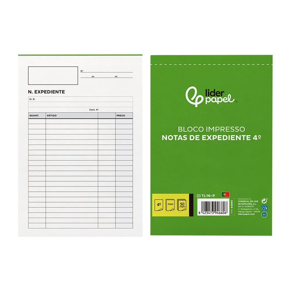 Liderpapel Talonario liderpapel notas de expediente cuarto duplo texto en portugues
