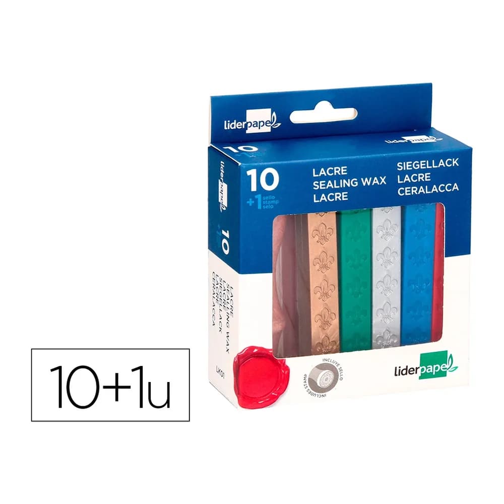 Liderpapel Lacre liderpapel con sello de carta juego de 10 barras colores surtidos