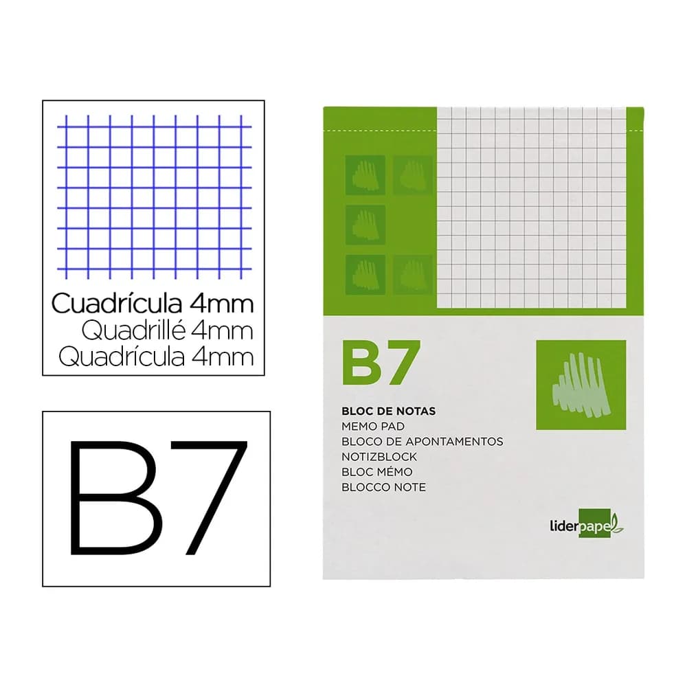 Liderpapel Bloc notas liderpapel cuadro 4mm b7 80 hojas 60g/m2 perforado