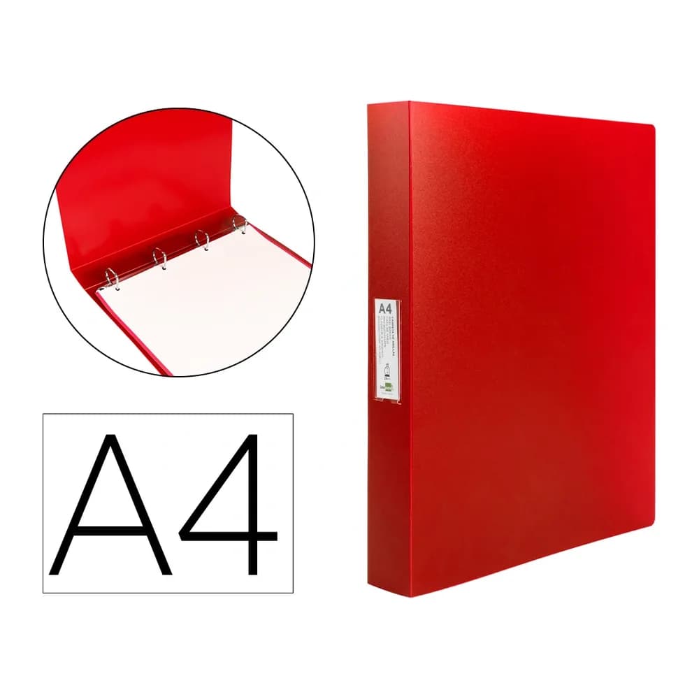 Liderpapel Carpeta liderpapel 4 anillas 25 mm mixtas polipropileno din a4 rojo translucido
