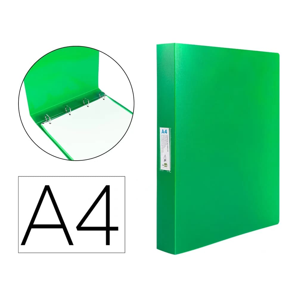 Carpeta Liderpapel A4 de polipropileno con 4 anillas mixtas de 25 mm – Verde manzana