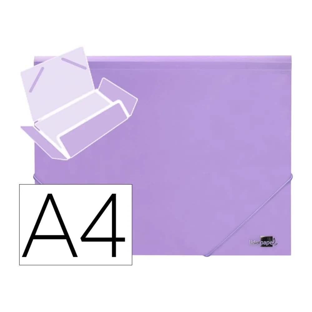 Carpeta de gomas Liderpapel de polipropileno opaco con tres solapas – Lavanda