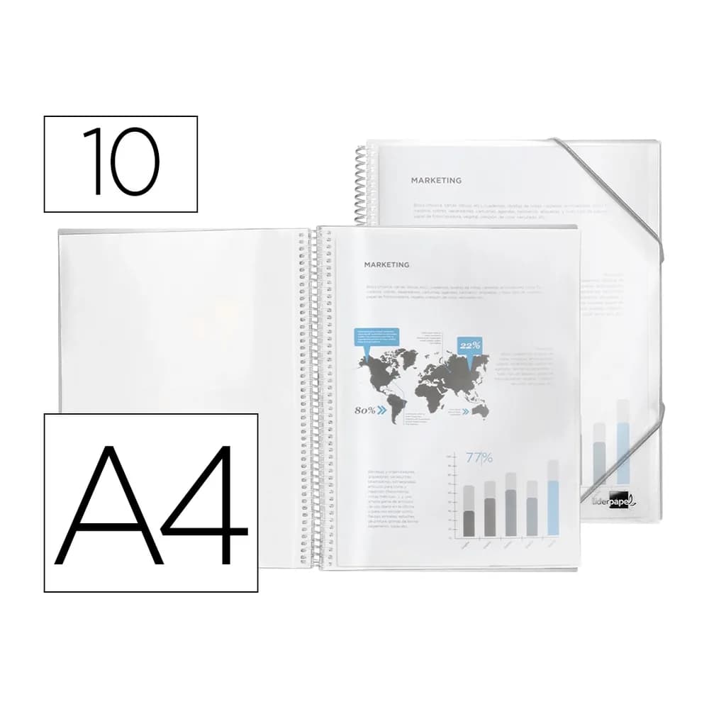 Liderpapel Carpeta liderpapel escaparate con espiral 10 fundas polipropileno din a4 transparente