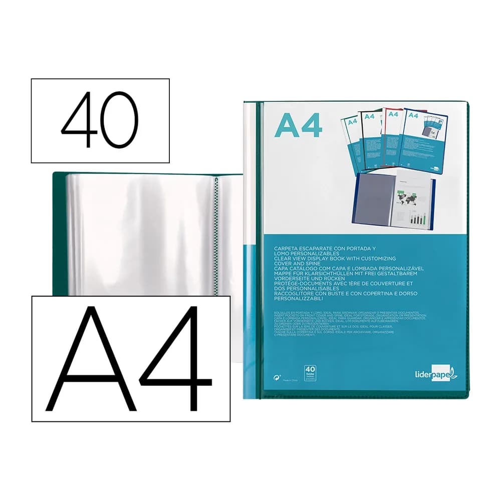 Liderpapel Carpeta liderpapel personaliza 40 fundas canguro polipropileno din a4 verde translucido portada y lomo