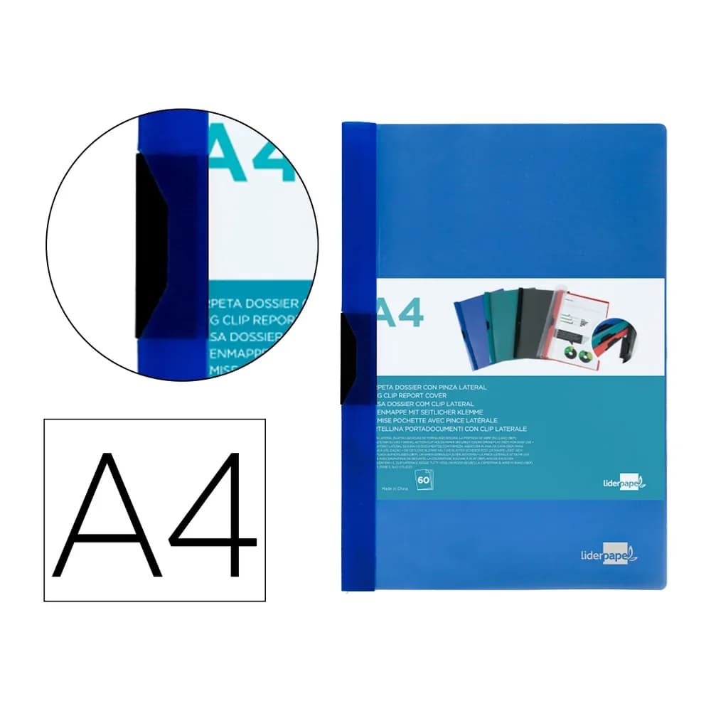 Liderpapel Carpeta liderpapel dossier pinza lateral polipropileno din a4 translucido 60 hojas pinza deslizante