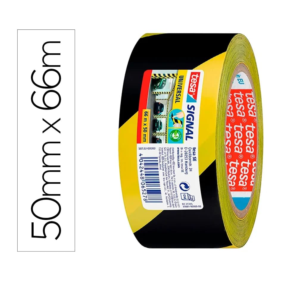 Tesa Cinta adhesiva tesa de seguridad amarilla y negra polipropileno 66 mt x 50 mm